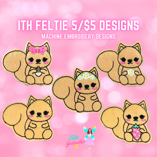 Summer Squirrels 5 for $5 Feltie Design Bundle
