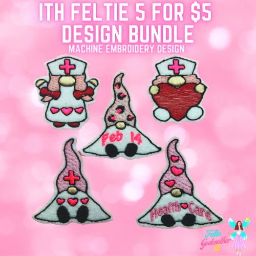 Valentines Day Gnome Nurse 5 Feltie ITH Design Bundle