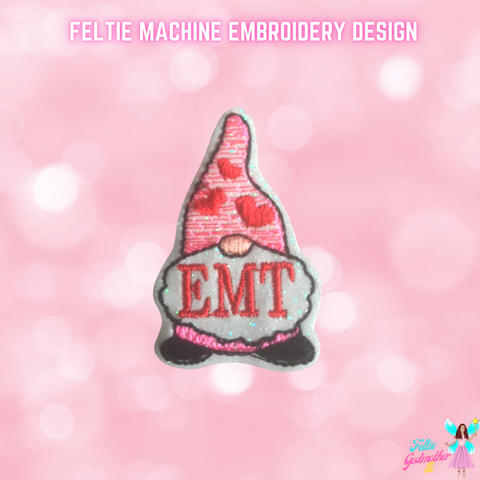 EMT Emergency Med Tech Valentines Gnome Feltie Design