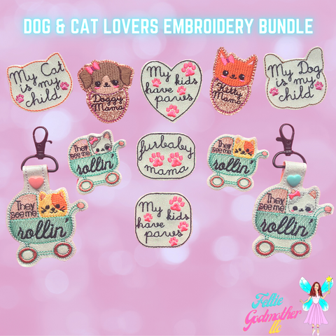 Dog & Cat Lovers 9 Felties 2 Keyfobs Design Bundle