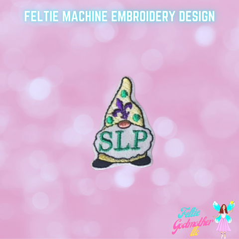 SLP Speech Language Pathologist Mardi Gras Gnome Feltie Design