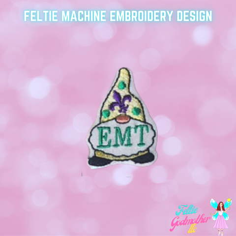 EMT Emergency Medical Technician Mardi Gras Gnome Feltie Design