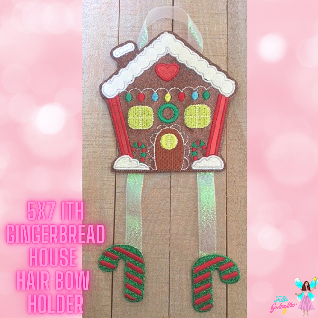 5x7 ITH Gingerbread House Bow Holder Machine Embroidery Design