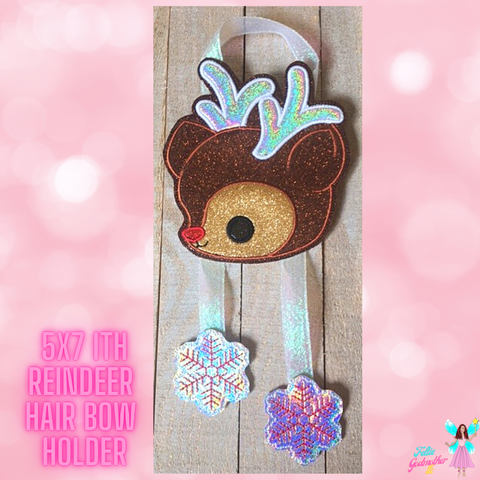 5x7 ITH Reindeer Bow Holder Machine Embroidery Design