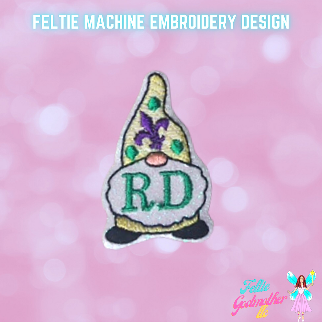 RD Registered Dietician Mardi Gras Gnome Feltie Design
