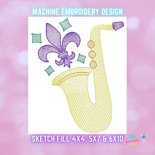 Sketch Fill Mardi Gras Saxaphone Machine Embroidery Design