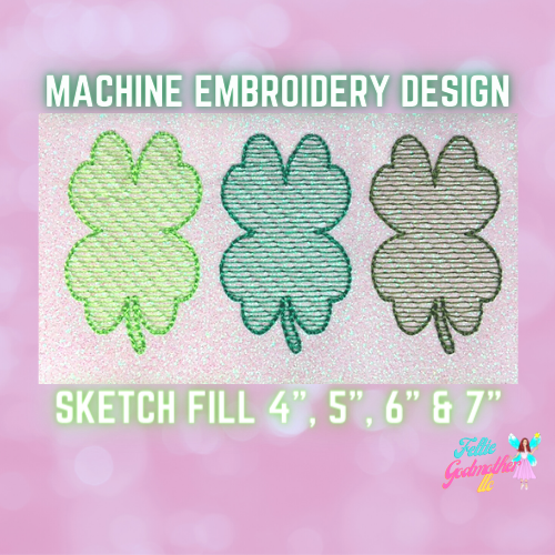 Sketch Fill 4 Leaf Clover Trio Machine Embroidery Design