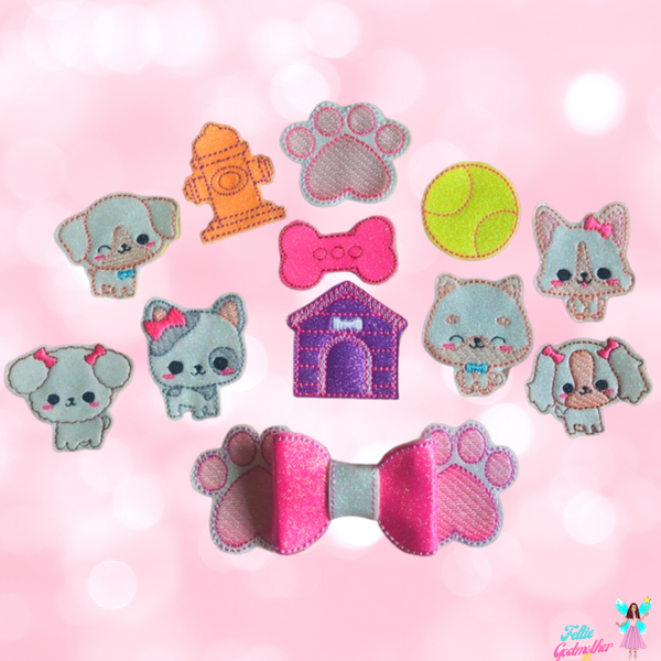 Dog Themed 12 Feltie and Hair Bow Design Bundle