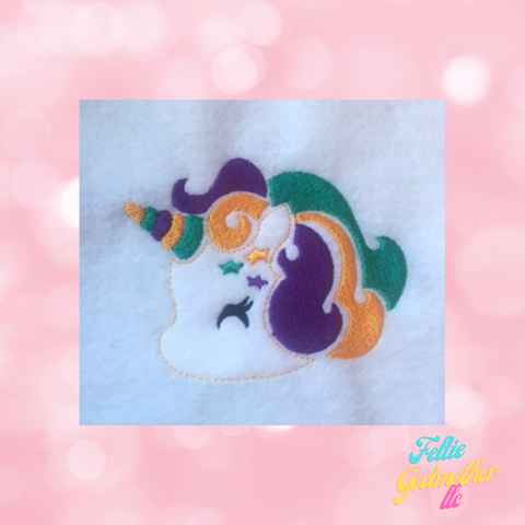 4x4 Mardi Gras Unicorn Embroidery Design - Feltie Godmother llc